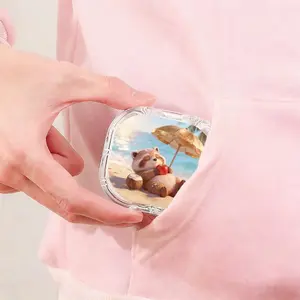 Seaside Beach Umbrella Apple Raccoon Printed Retainer Box, Popular Denture Storage Box, All-Scenario Universal Orthodontic Retainer Case, Large Capacity Moisture-Proof Drop-Proof Storage Box