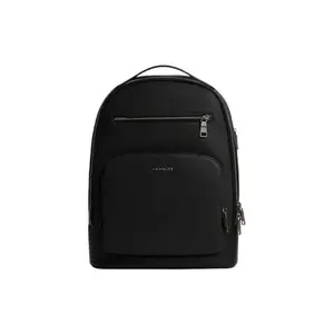COACH 32 Solid Minimalist Zip-Top Large Multi-Functional Leather Backpack for Men in Black