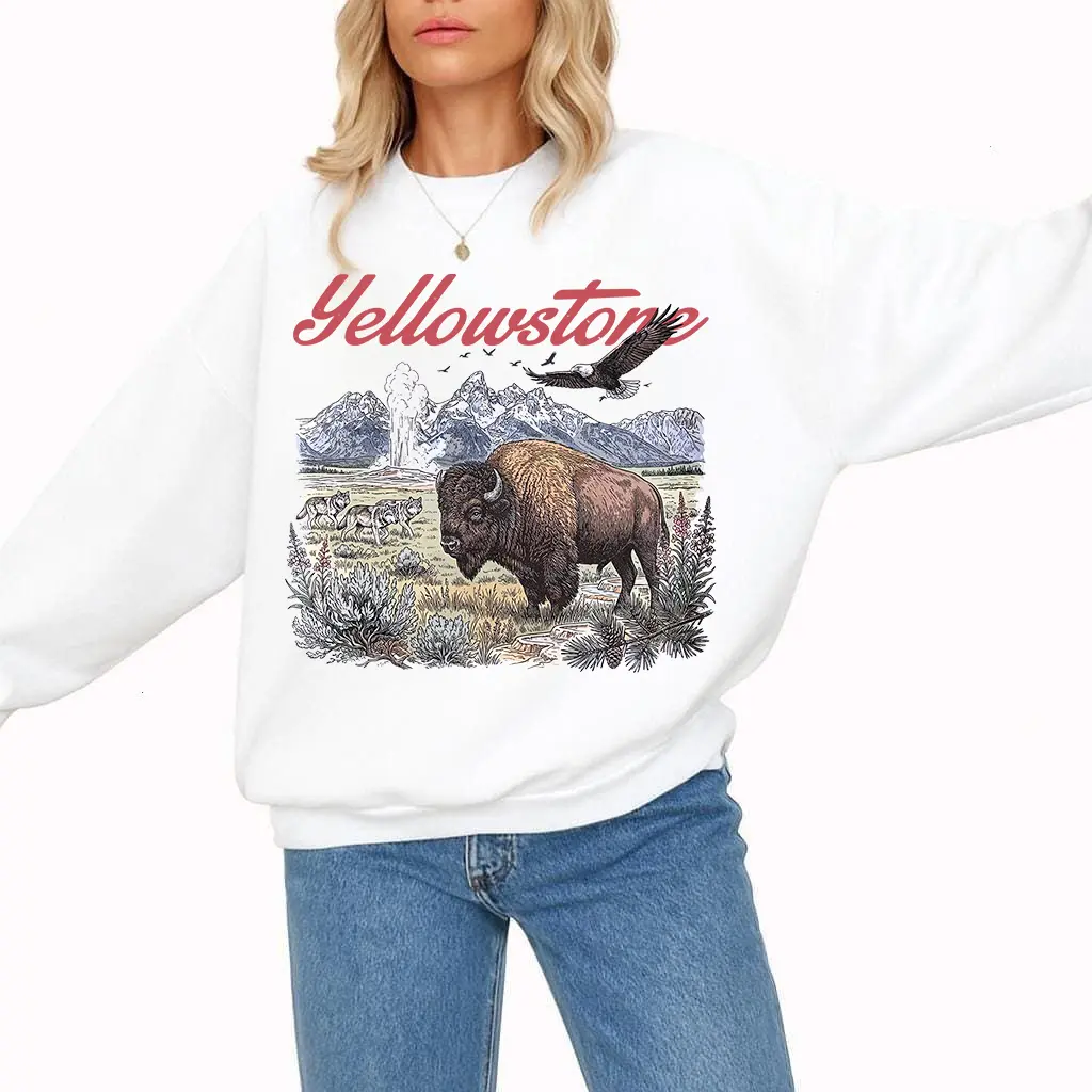 90s Yellowstone Sweatshirt - Unisex Men & Women's Graphic Sweater - Vintage Crewneck - Retro National Park Pullover - Bison - Wolves - Eagle Hoodie Tops Womenswear Baggy
