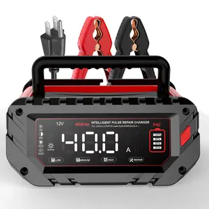 40Amp Smart Car Battery Charger, 12V/24V Automotive Charger, Lead-Acid Battery, LiFePO4 Battery Maintainer with LCD Display, Trickle Charger, for Lawn Mower, Motorcycle, AGM, STD, Gel, EFB,etc