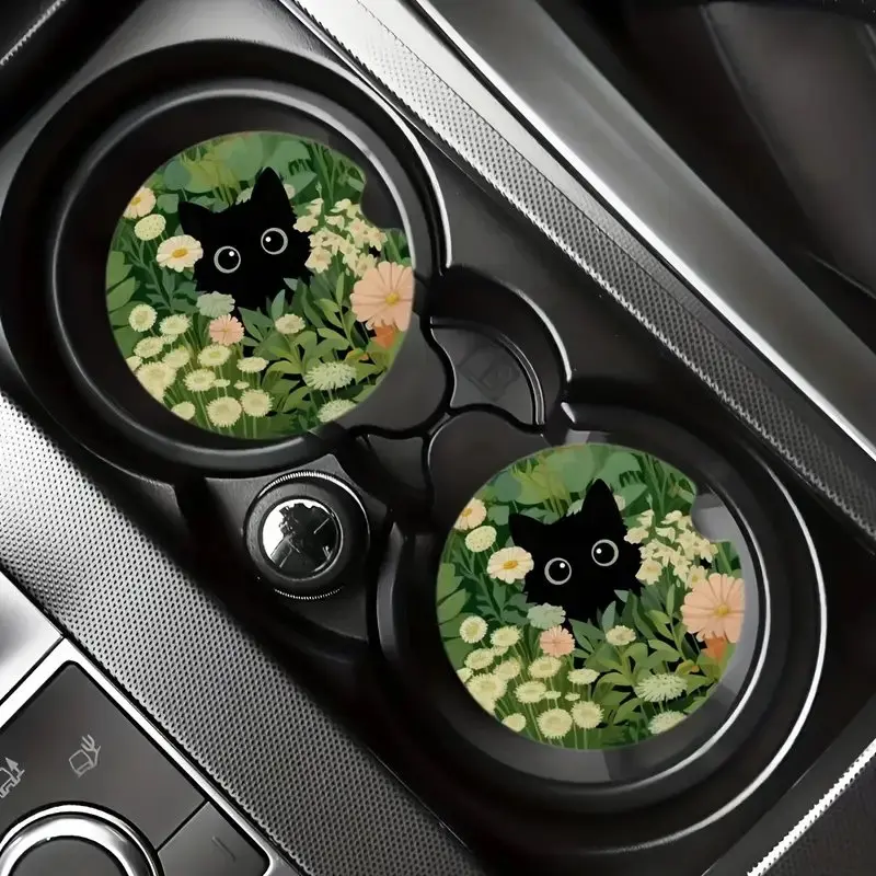 Floral Pattern Car Coaster, Waterproof Car Round Cup Mat, Universal Car Cup Pad, Car Interior Decoration Accessories, Aesthetic Car Accessory, Car Auto Accessory