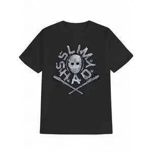 Men's "SSlim Shady" Graphic Tee - Vintage-Inspired Black Short Sleeve T-Shirt with Horror Band Theme, cotton, Machine Washable - Perfect Summer Gift for Him