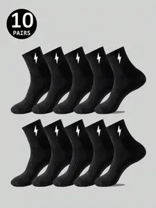 Men's Lightning Pattern Socks, Classic Striped Mid-Calf, Comfortable Breathable Soft Skin, Casual Sports, School Socks