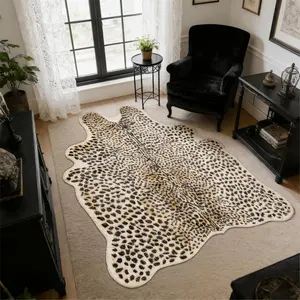 Leopard Print Rug, Cheetah Rugs 5.2x6.8ft Large Faux Cowhide Hide Skin Rug Animal Cheetah Printed Area Rug Carpet for Bedroom Livingroom Home Office