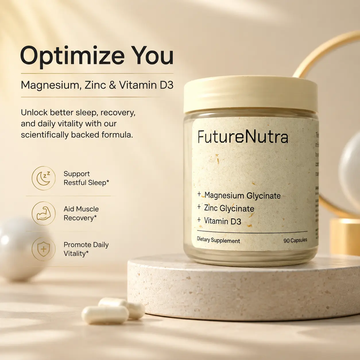 FutureNutra Mineral and Vitamin Complex Capsules|Vitamin D3 with Magnesium Glycinate and Zinc Glycinate, High Absorption Triple Mineral & Vitamin Complex, Supports Bone, Muscle, Immune & Overall Wellness, 90  Capsules