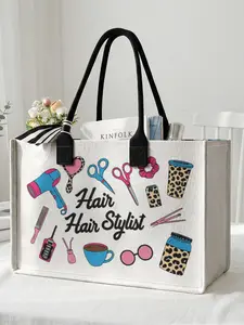 1 piece of hairdressing tools + Hair Stylist 2D printed large capacity storage bag, Fashionable Tote Bag, extra large storage bag, sturdy handle, space-saving multi-purpose, suitable for going to school, traveling, shopping