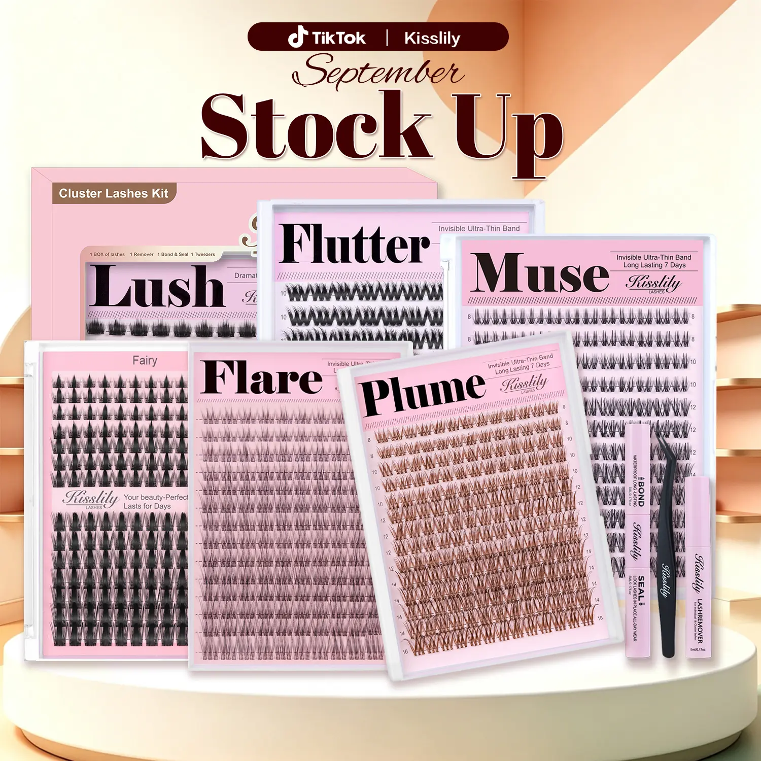 Hot Style Collection | Kisslily  Fairy, Flare, Plume, Muse,Flutter,Lush | Upgrade 2.0 Lashes With Ultra Dense, Waterproof, Long-Lasting Lashes | Beginner-Friendly DIY Lashes | Trendy & Must-Have Clusters #tiktokshopstockup