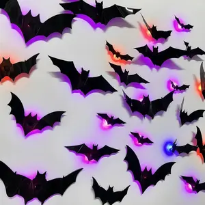 36 Pack Halloween Lighted 3d Bat Wall Decor - Assorted Size Halloween Stickers For Indoor & Outdoor Window, Home Decoration Halloween Party Supplies