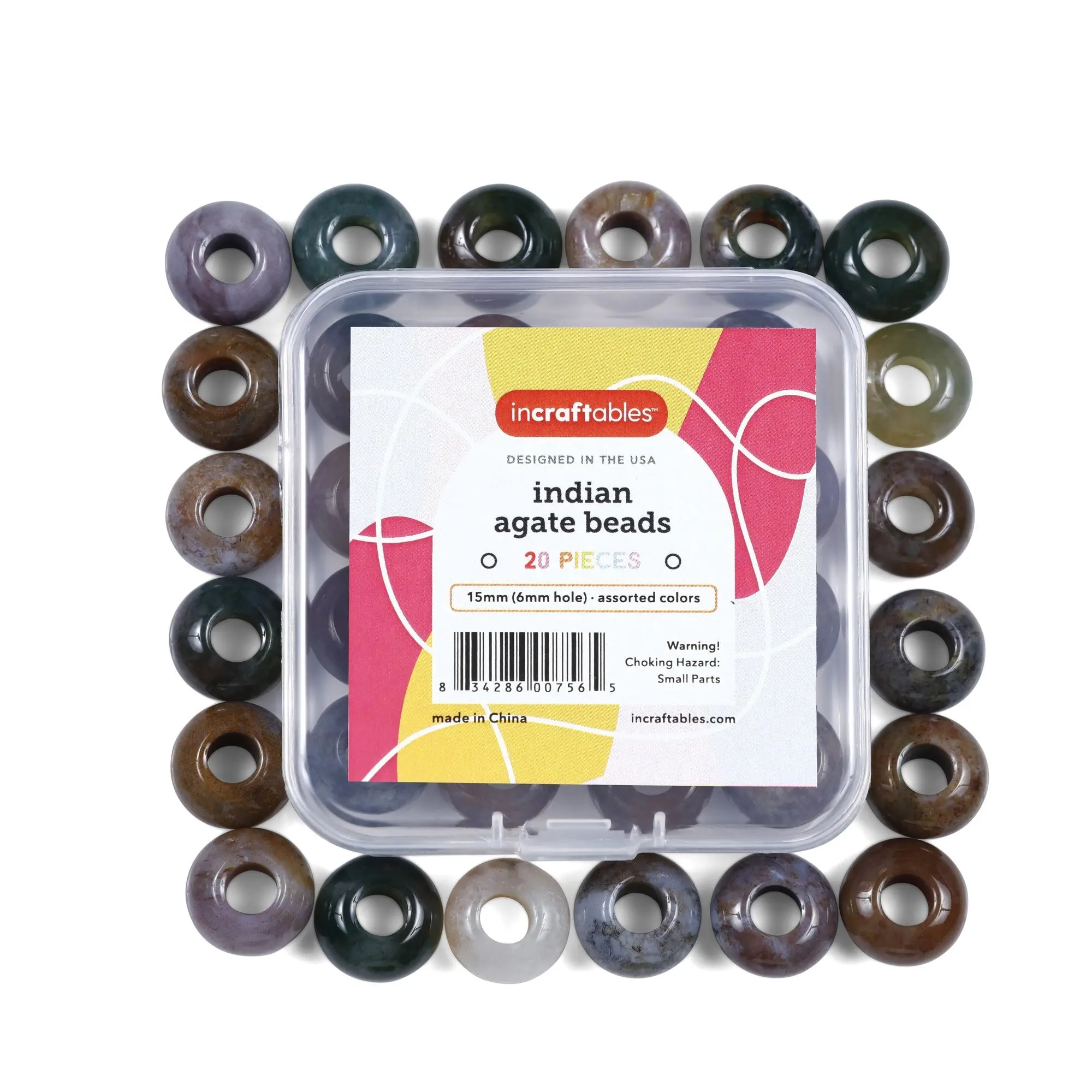 Incraftables 12mm Indian Agate Beads for Jewelry Making (20pcs). Best Natural Stone Beads for Jewelry Making (6mm Hole Size). Gemstone Beads for Bracelet Making for Kids & Adults with Organizer