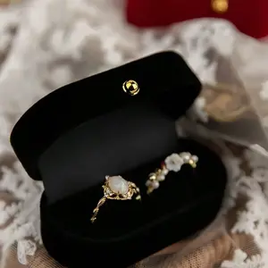 Velvet Ring Box, Dual Slot Wedding Ring Holder, Bridal Jewelry Storage, Engagement Rings Organizer, Jewelry Boxes, Elegant Jewelry Organizer, Perfect for Ceremony and Multiple Rings