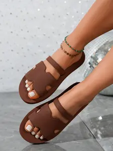 Women's Spring Summer Flat Sole Fashion Casual Slip-On Classic Sandals, Lightweight Comfortable Soft Toe-Open Indoor Outdoor One Strap Shoes, Daily Fashion Footwear