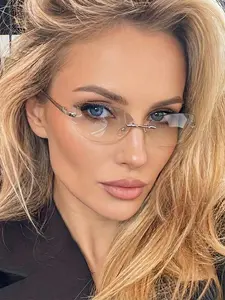 1pc Women's Frameless Glasses Decorative Lens Retro Modern Eyewear, Minimalist Oval Shape for Streetwear, Photoshoots, Everyday Fashion Glasses