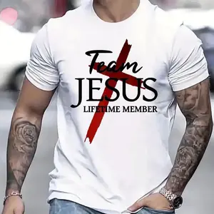 algodóneetwise Faith Statement Top - 'Team JESUS’ with Bold Stripe for a Confident Urban Look,Four-season casual short-sleeved T-shirt - regular length - simple style - basic layering piece.