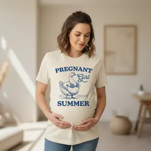 Pregnant Girl Summer T-Shirt, Summer Goose T-Shirt, Cute Pregnancy Gift, Summer Party Wear, Unisex Graphic T-Shirt, Funny Announcement Tee