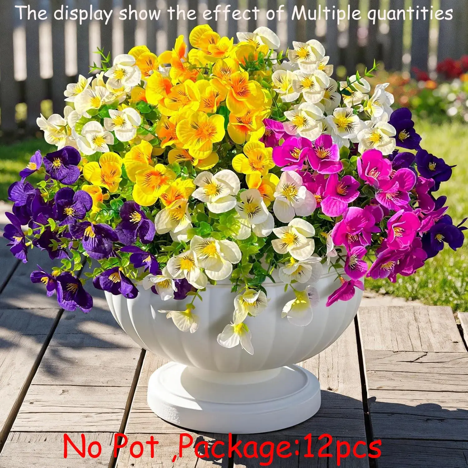 12pcs Artificial Pansy Flowers for Outdoors,Silk Fake Flowers UV Resistant, Spring Flowers Artificial for Decoration, Decorative Flowers,Garden Decorations,Outdoor Fake Plants for Door Porch Patio Planter Yard (Purple Yellow White Fuchsia）