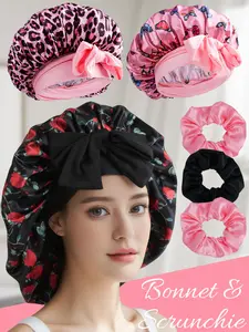 Rose Butterfly Leopard Print Bow Sleep Cap, Small Hair Tie, Unisex Sleeping Hat, Holiday Gift, Suitable for Sleeping, Bathing, Makeup