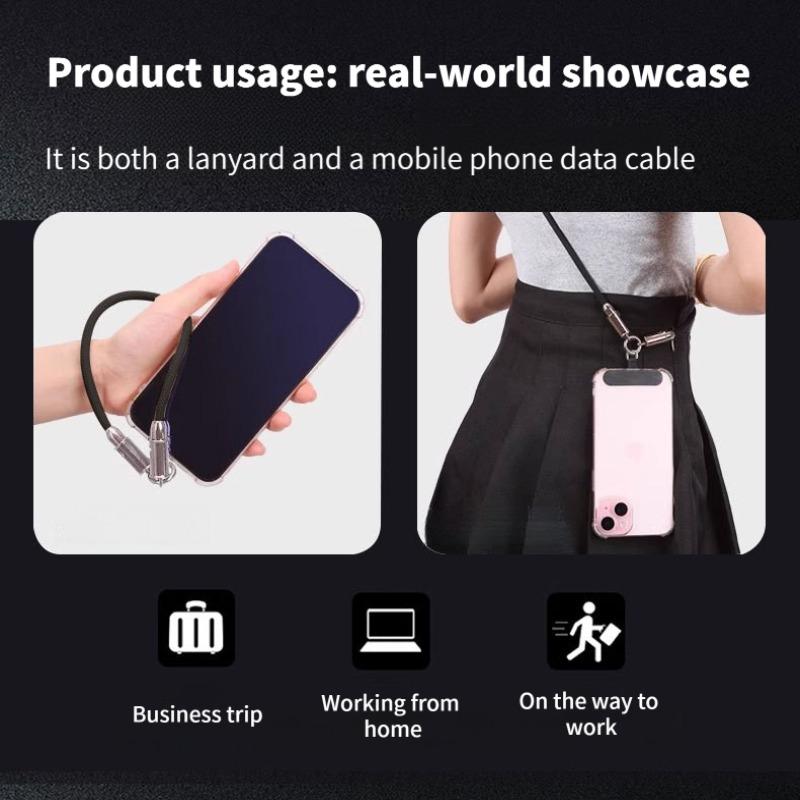 Neck-hanging 2-in-1 charging cable PD60W multifunctional mobile phone TYPE-C interface woven lanyard data cable