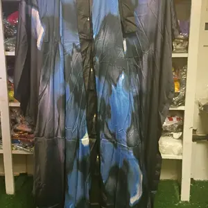 Elegant Printed Kaftan Flowing Luxury Lounge & Occasion Wear in Blue and Black