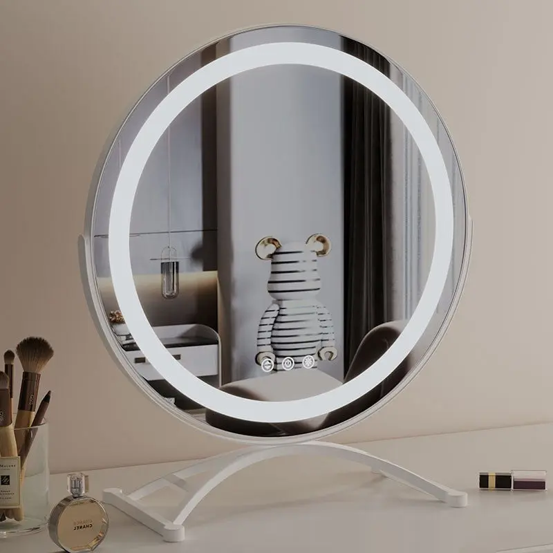 Rotating Vanity Mirror with Charging | Round Dressing Table Mirror in Black, White & Gold