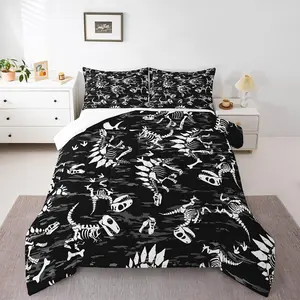 Dinosaur Skeleton Comforter Set,Dinosaur Bones Bedding Set for Kids Girls Women Adults Black and White Comforter Camouflage Quilted Duvet Set,Bedroom Collection