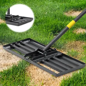 Lawn Leveling Rake, 26"x 25" Heavy Duty Lawn Leveler 5FT Adjustable Peat Moss Spreader Dirt Ground Level Tool for Yard Garden Golf Course Farm Pasture