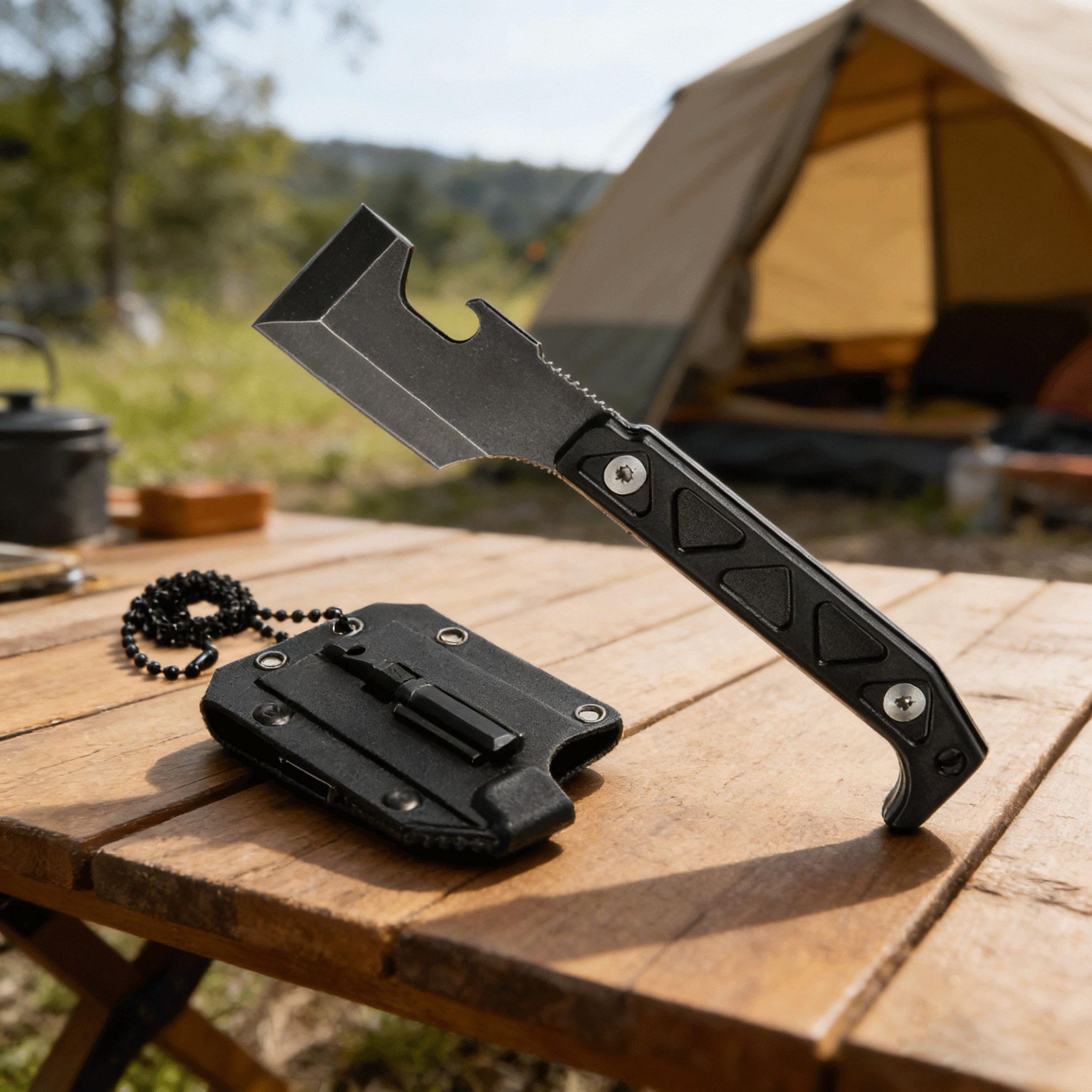 Full Tang Multifunctional EDC Pry Bar Axe with Secure Kydex Sheath, Tactical Survival Tool for Camping Hunting, Outdoor Utility Gear for Men, Durable Camping Tool