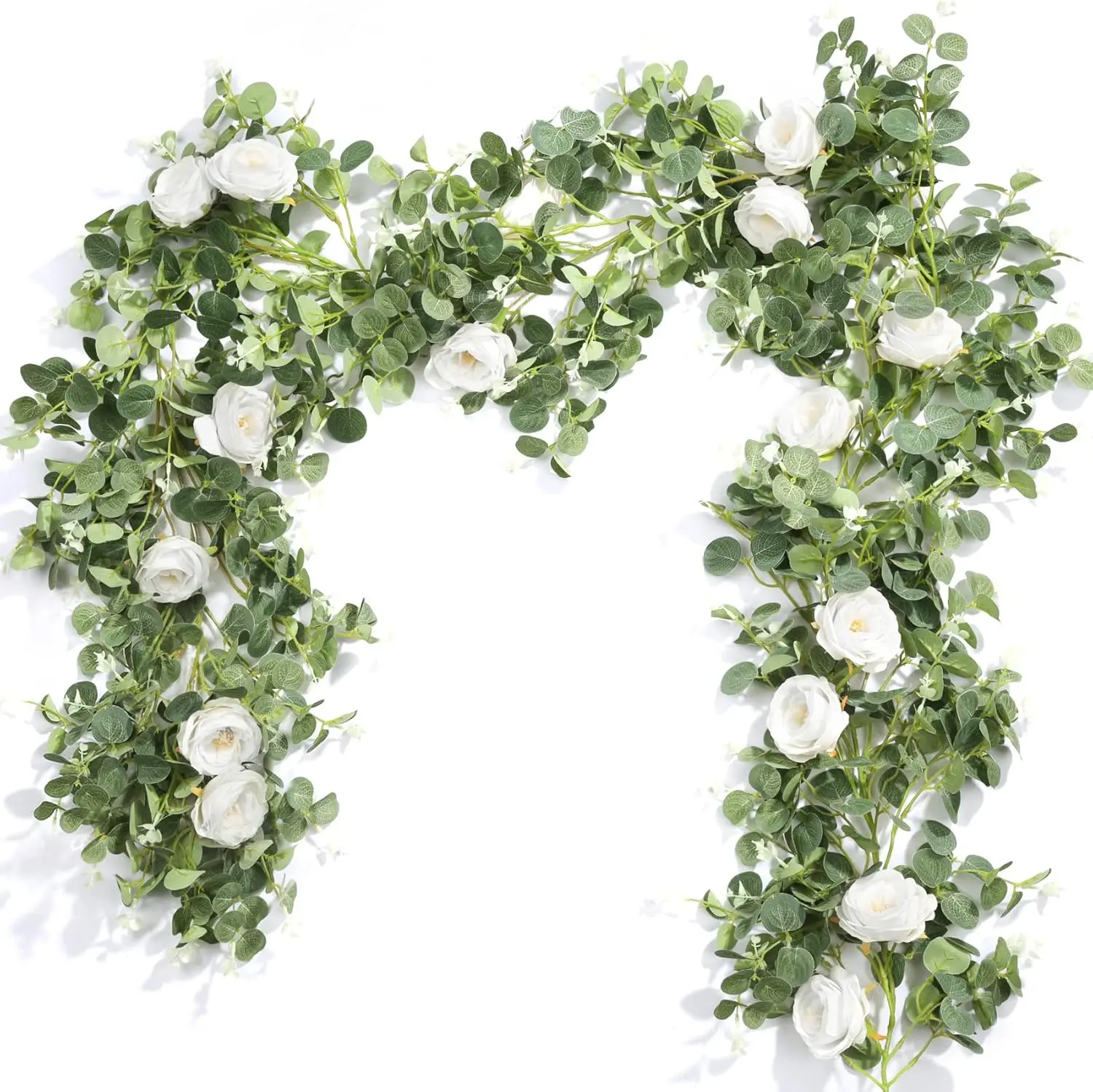 Der Rose 4-Pack Lightweight 26FT Vine-Shaped Artificial Garland, Decorative Fake Silk Roses & Eucalyptus Plastic-Polyester Decor for Wedding Arch, Party Flower Arrangements