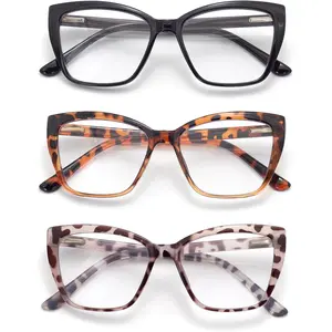 3-Pack Reading Glasses for Women, Oprah Style Frame Spring Hinge Readers Blue Light Blocking Glasses Durable Uv