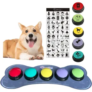 Set of 5 Color Dog Buttons With Rubber Mat for Communication, Voice Recording, Talking, Pet Training & Behavior Aids - Train Your Dog to Voice What They Want