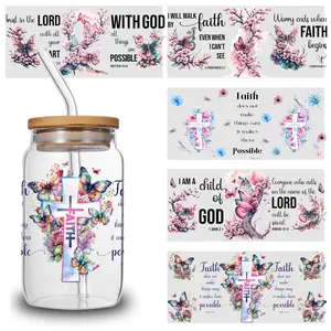5 Sheets Faith Butterfly UV DTF Stickers Heart Home Valentine Decor Decoration Positive Affirmations Wrap transfer sticker Cup Mug
