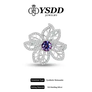 【#237】Galaxy Purple Blossom Synthetic Moissanite Cocktail Ring in S925 1/2 Carat