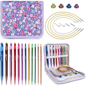 Interchangeable Tunisian Crochet Hooks Set - 12 Sizes (3.0-10mm)  Crochet Hooks with 4 Cables, Accessories & Floral Storage Bag - Detachable Afghan Crochet Hook Kit