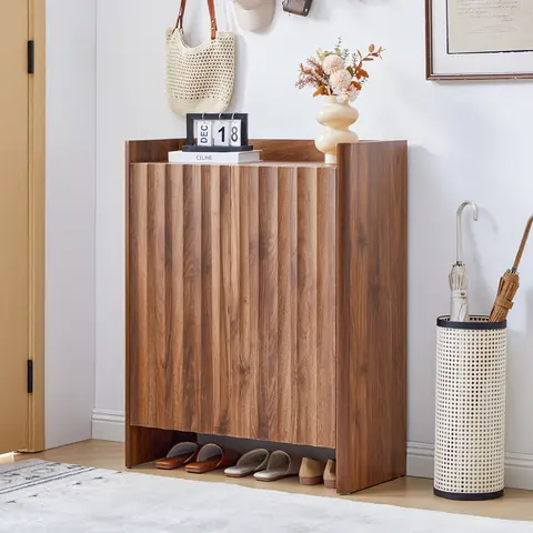 FurSch Modern Fluted Shoe Cabinet with Doors, 5-Tier Hidden Shoe Storage Organizer for Entryway & Hallway