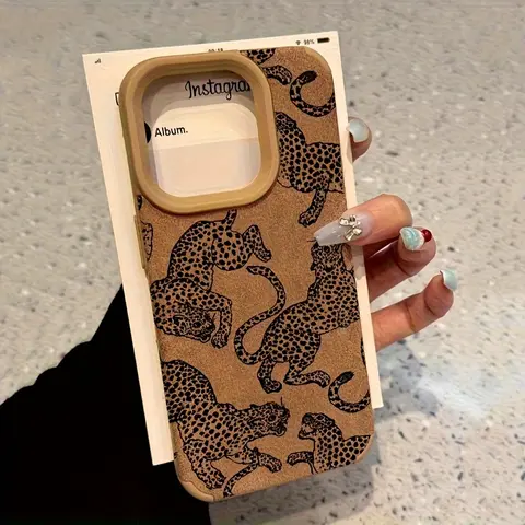 Fashionable Practical Leopard Phone Case for iPhone 18/17/16/15 Pro Max/14 Plus/13/12/11 Pro/Air| TPU + Suede-Like Texture, Anti-Fingerprint Drop Protection Soft Shell