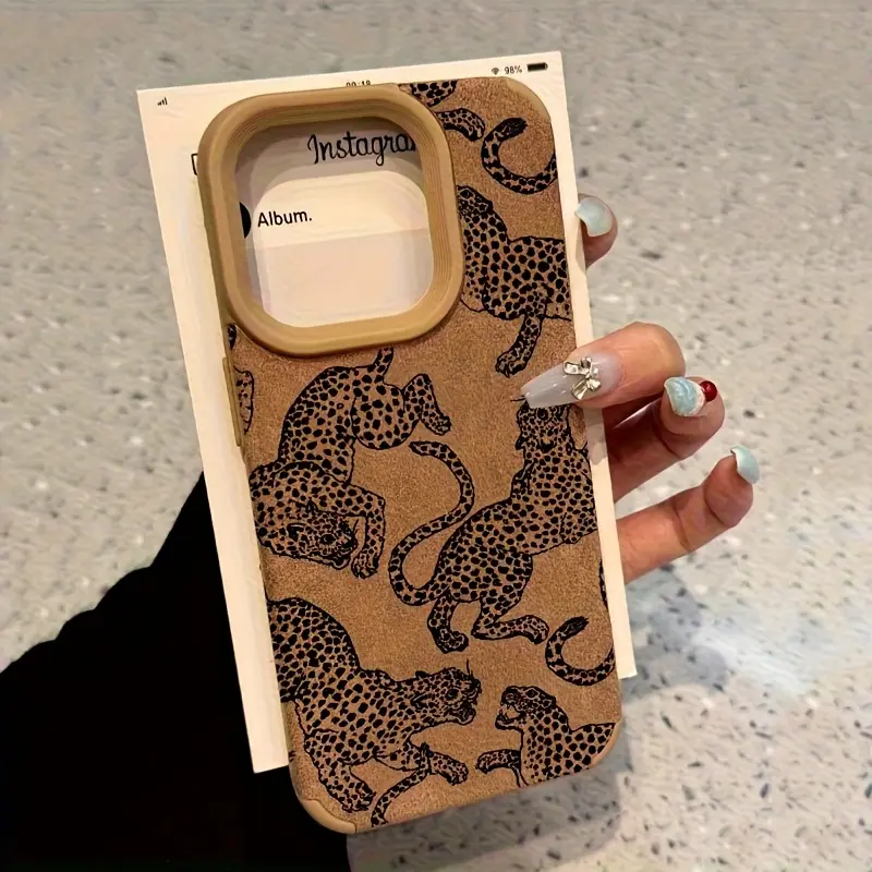 Fashionable Practical Leopard Phone Case for iPhone 17/16/15 Pro Max/14 Plus/13/12/11 Pro/Air| TPU + Suede-Like Texture, Anti-Fingerprint Drop Protection Soft Shell
