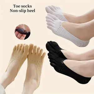 5/10 Pairs Five-Toe Boat Socks, Summer Thin Mesh Breathable Sweat Absorbing, Shallow Mouth Invisible Split Toe Low Cut Socks for Women