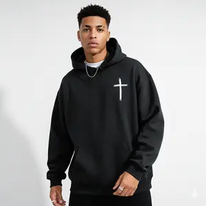 Men's cross symbol hoodie Graphic Hoodie - Cotton Blend Black Long Sleeve Pullover Regular Fit | Soft & Breathable Fabric, Durable Print, Everyday Comfort, Machine Washable, casual urban streetwear look
