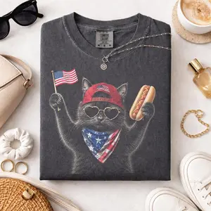 Patriotic Cat Shirt, Vintage 4th of July Tee, Funny American Cat Graphic Shirt, Independence Day Shirt, Retro USA Meme Tee, America 250 Tee