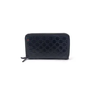 Pre-owned Cowhide Clutches & Wristlets Gucci Short Zip Clutch Black with Embossed Monogram,Sku:SH44