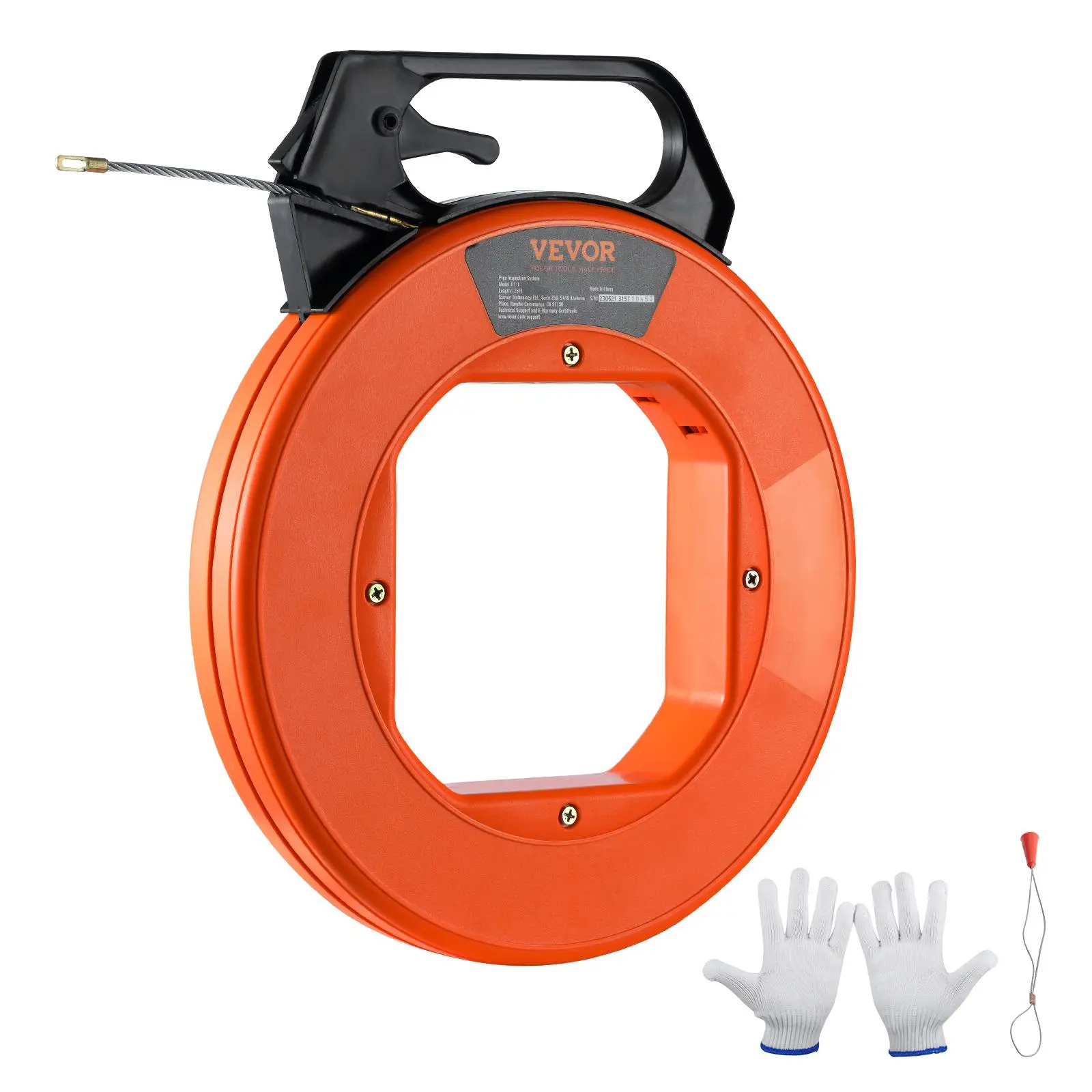 【Fallpicks】VEVOR 125ft 3/16-inch PET Fish Tape Wire Puller, Electrical Wiring Equipment with Optimized Housing, Thumblock Grip, Nickel-Plated Carbon Steel Head, Less Hand Abrasion, Non-Conductive for Conduit Installation, Smooth Conduit Pull, Cable Pull