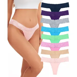 Sunm Boutique Lace Thongs for Women, Cotton Womens Underwear Pack, Sexy Low Rise Back Cheeky Panties