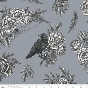 Sophisticated Halloween Floral Raven 107/108" Wide Back Fog - 3 YD Cut