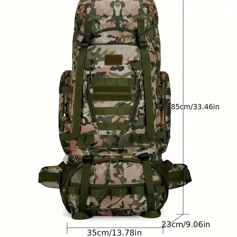 100L Large Capacity Hiking Backpack - Durable Oxford Cloth, Beige & Black, Adjustable Shoulder Straps, Multiple Utility Pockets, Ideal for Outdoor Trekking and Camping