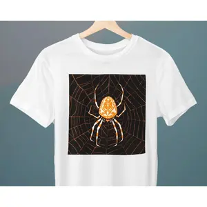 Men's spider and web, Halloween, art Graphic T-Shirt - Short Sleeve Crew Neck Regular Fit Casual Wear | Soft & Breathable Fabric, Durable Print, Everyday Comfort, Machine Washable, artistic and graphic design a spider in a web on a t-shirt design