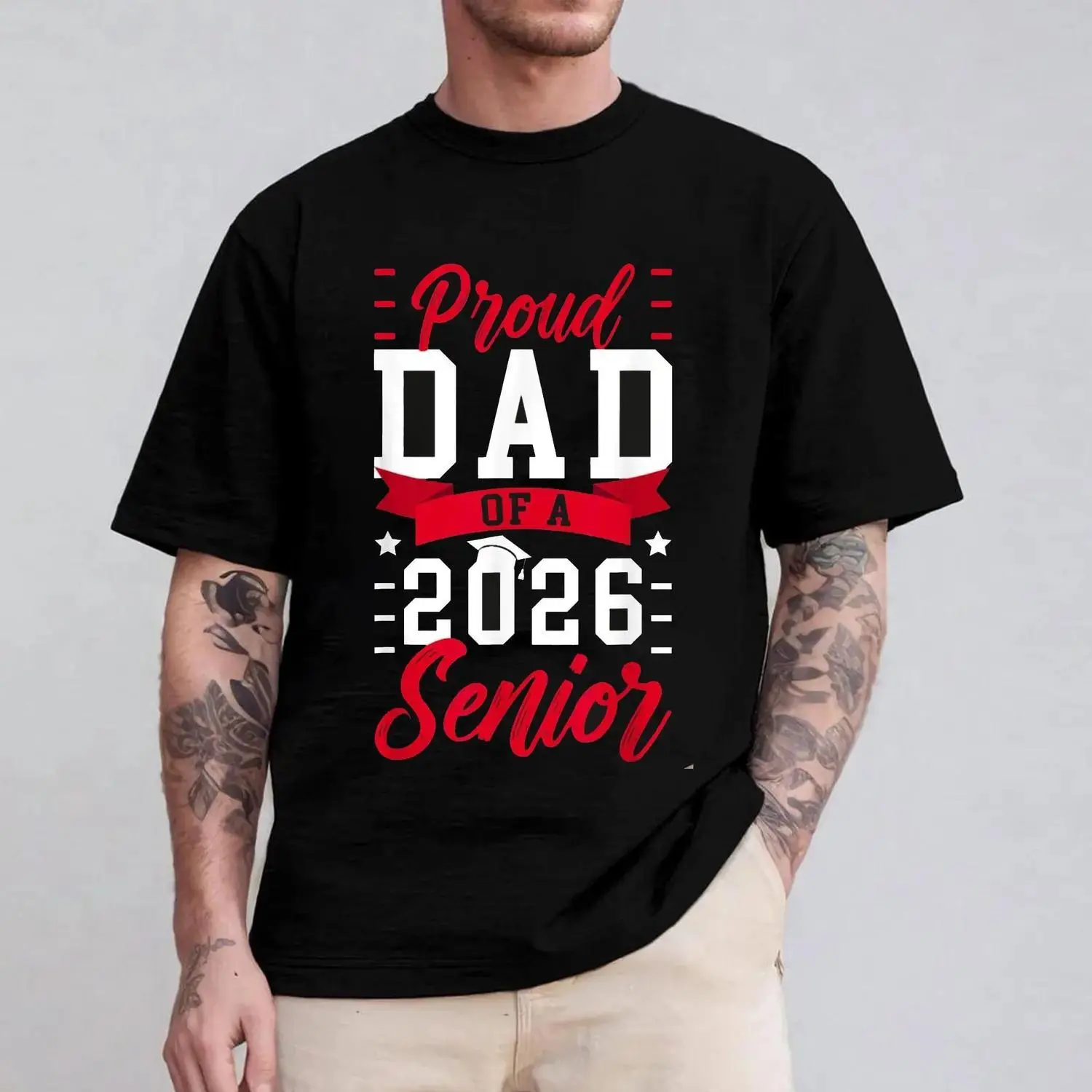 Men's Casual Short-Sleeve T-Shirt - Round Neck Menswear Top for 2026 Senior Graduation Celebration, Proud Dad Streetwear