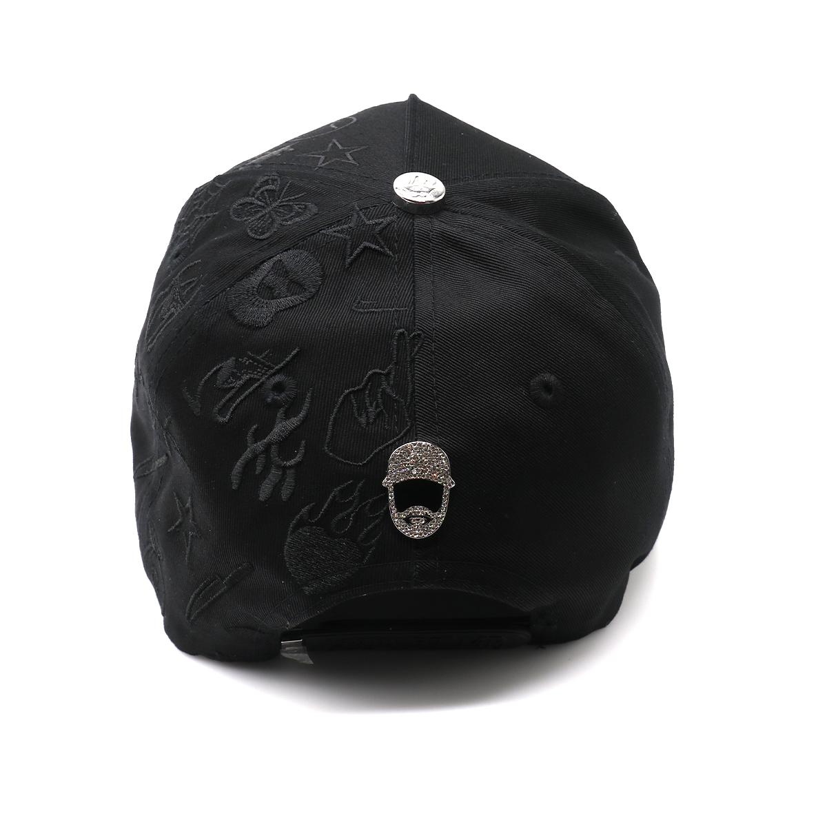 Streetwear Bling Cap with Rhinestone Star & Gothic Motif, Adjustable Hip Hop Snapback with Embossed Texture