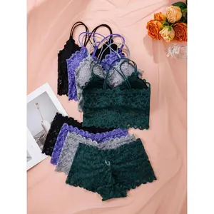 Landa Women's Contrast Lace Backless Wireless Bra & Panty Underwear Set Sexy Comfy Breathable Pink Lingerie for Daily Wear Medium Support Buckleless Fitted Shorts fresh  undies glam  ensemble