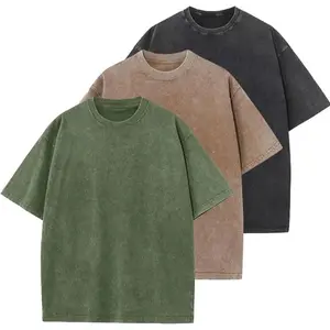 Set of 3 men’s acid-washed cotton T-shirts, oversized half-short sleeves, loose fit, casual solid streetwear tops; unisex retro street T-shirts GARMENTARY