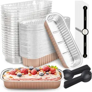 50 PACK Mini Cake Pans with  and Spoons, Rectangular  Foil Bread Pan, Mini Loaf Pans and  Containers with (Champagne, 6.8oz)
