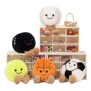 Creative Ball Game Plush Toys with Legs Simulation Baseball Billiards Football Tennis Dolls Kawaii Home Decor Xmas Gift for Kids
